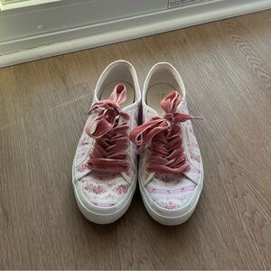 LoveShackFancy x Superga Flowers Stripe Velvet Ribbon Low Cut Sneakers 8 1/2
